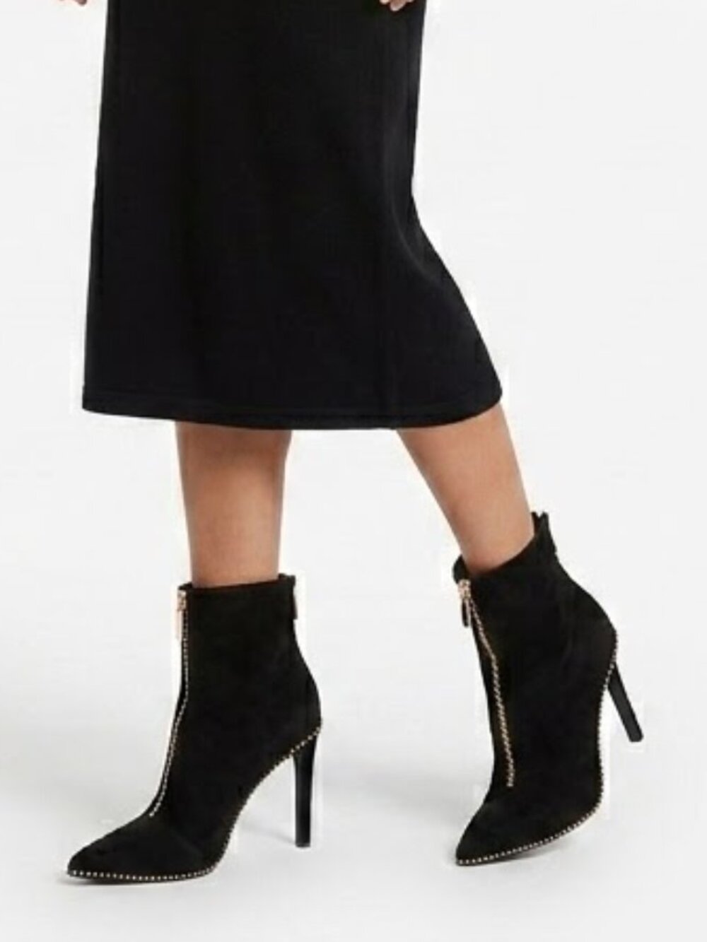 Anne Michelle Glam Goth Studded Front Zip Stiletto Ankle Boots Black
